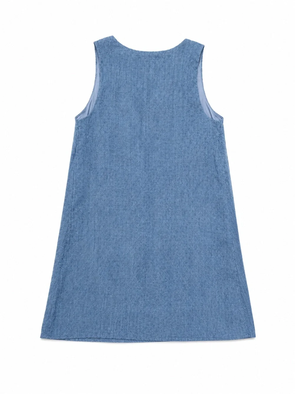 Chambray Embroidered V-Neck Denim Mini Dress Blue Women’s size Small Sleeveless - Picture 3 of 5